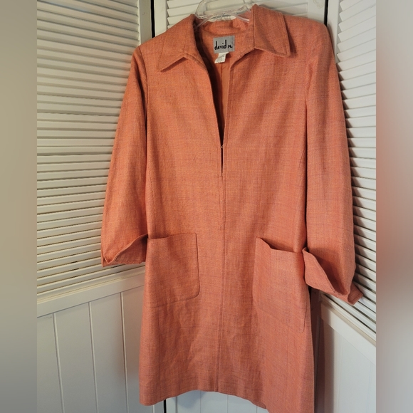Vintage David N Bright Peach Linen And Silk Blend Long Sleeve Coat SZ8M - Picture 1 of 10